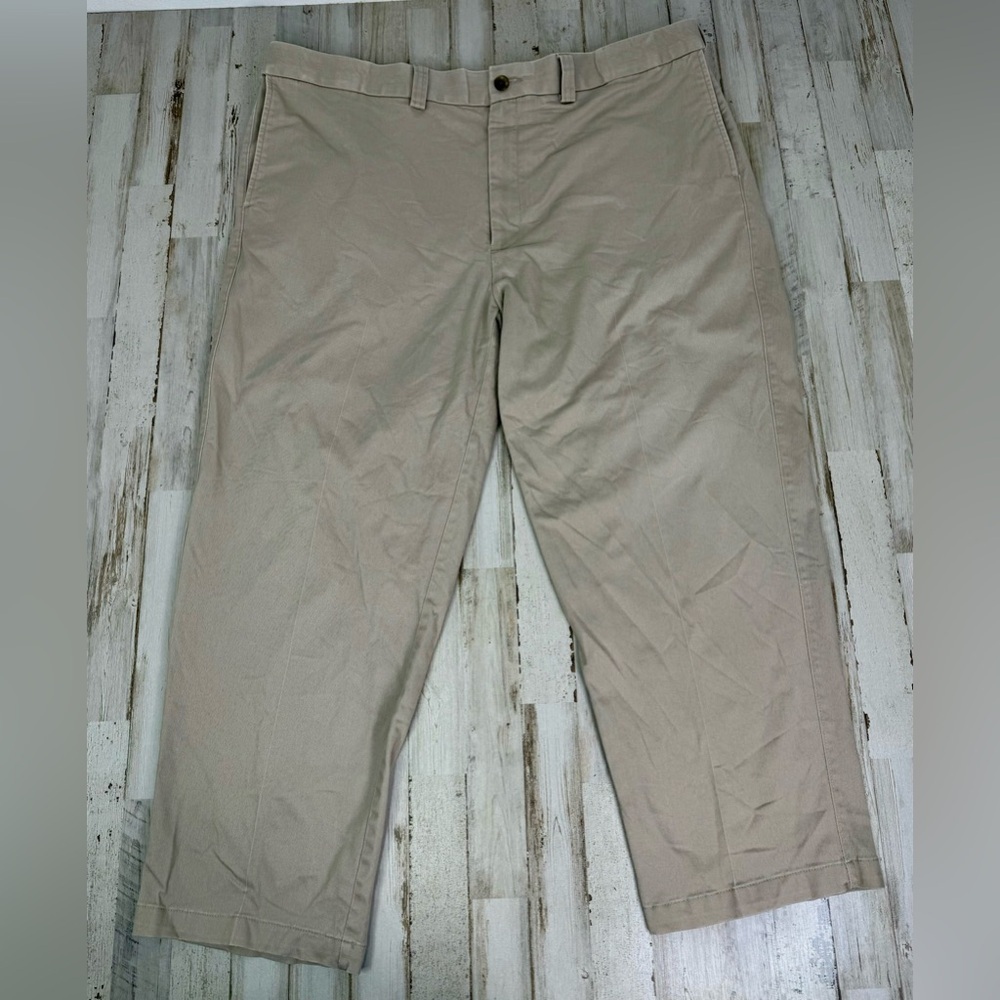 Oak Hill Dress Pants Mens 44x28 Tan Khaki Pleated Chinos Trousers Casual Work - Picture 2 of 11